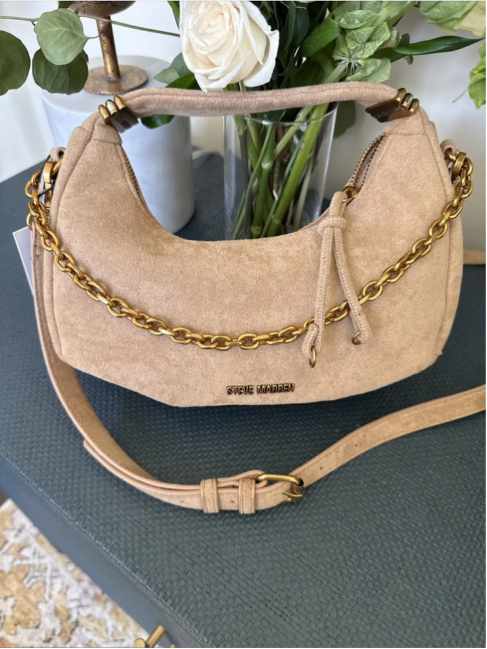 Steve Madden BPauley Suede Crescent Crossbody Handbag Hobo NWT Adj Strap